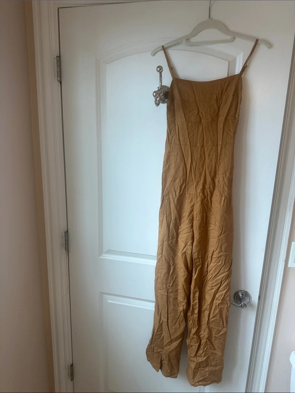 Francesca's Collections Tan Wide-Leg Linen-Blend Jumpsuit